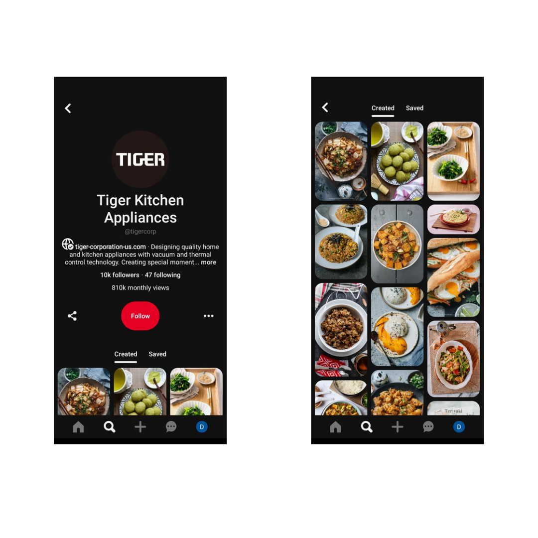 Pinterest interface example